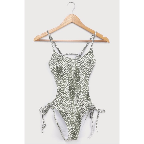 Lulus Olive Green Snake Print One-Piece - Picture 1 of 12
